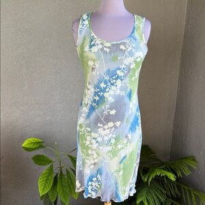 Vintage Paradiso Floral Sleeveless Dress in Pale Blue and Green Tag Size M - EUC